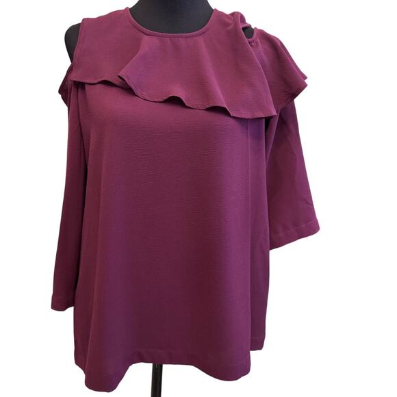 NEW IMAN Runway Chic Luxurious Ruffle Cold-Shoulder Top Size M - Picture 2 of 6